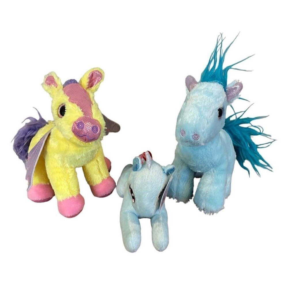 Winkeez Blue Unicorn Yellow Pegasus Fuzzy Friends Blue Unicorn "7 Lot Of 3